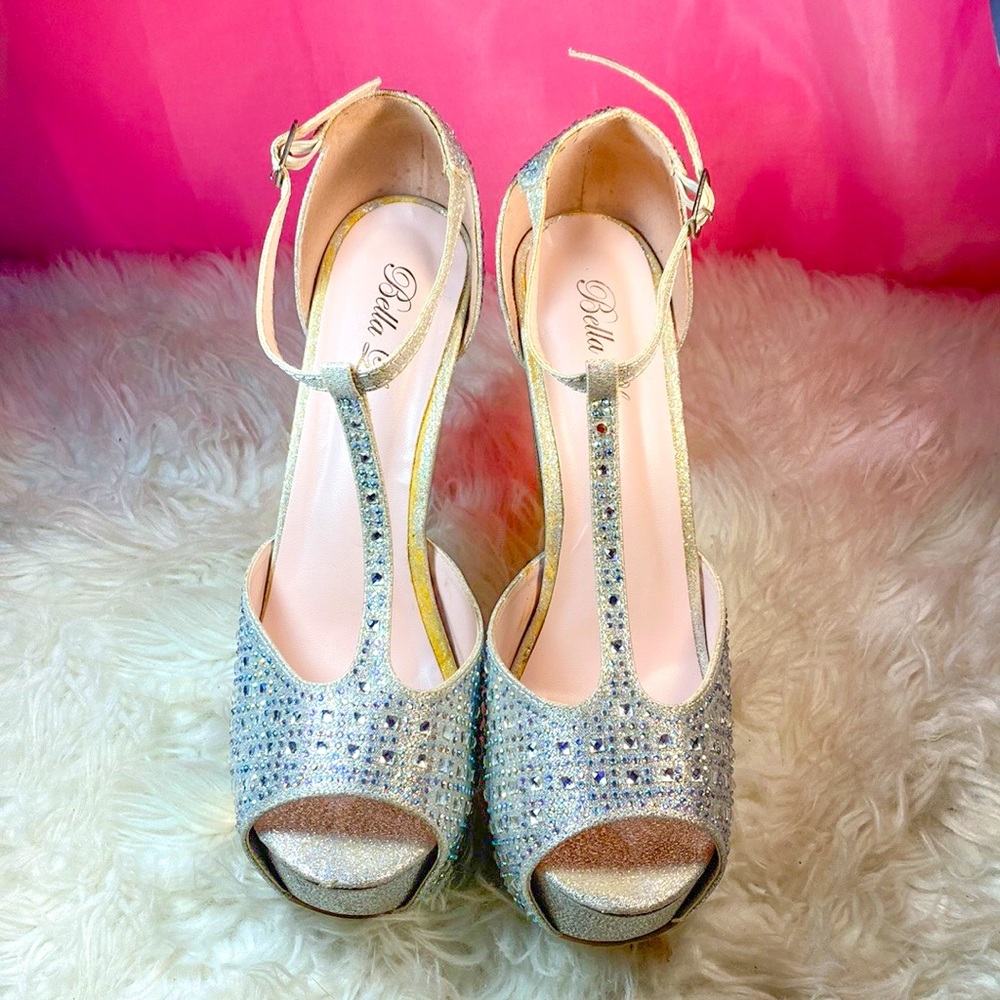 Silver Rhinestone Studded Bella Luna Platform Heels